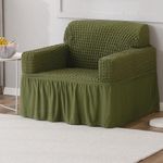 HOKIPO Stretchable 280 Gsm Elastic Turkish Bubble Couch Cover With Frill 1 Seater (Ar-4602-B6), Green