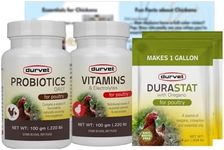 Chicken Vitamins and Supplements Bundle - Vitamins & Electrolytes (100 gm) - Probiotics Daily Poultry (100 gm) and DuraStat with Oregano (2 Packs -4 gm) with a Chicken Info Sheet