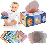 Baby Tissue Box Toy Soft Cute Cartoon Magic Tissue Box Preschool Children Sensory Development Toy with 3 Crinkle Tissues 8 Colorful Scarves for Baby Boy & Girl(Animal)