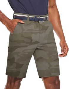 PULI Golf Shorts for Men Hybrid Dress Shorts Casual Summer Stretch Lightweight Quick Dry Breathable Flat Front Hiking Shorts with Pockets Camo Green Waist 34