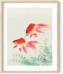 Haus and Hues Japanese Wall Art - Japanese Goldfish Artwork Framed Print, Asian Wall Art Posters for Room Aesthetic Japandi Wall Art, Modern Framed Wall Art Japanese Art Wall Decor Veil Two (Beige