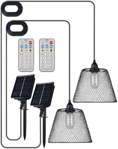 OMED Hanging Solar Powered Outdoor Rechargeable Dusk to Dawn Waterproof Remote Control Pendant Lights Dimmable LED Camping Lights for Gazebo Shed Garage Patio and Yard