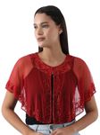 Women's Net Hand Bead Embroidery Designer Short Cape Shurgs C-16 (Free Size, Red Red)