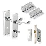 XFORT Chrome Elegance Polished Chrome Victorian Bathroom Pack, Complete with Bathroom Handles, 65mm Bathroom Lock and 75mm Hinges, for Internal Wooden Doors