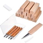 GOLDEROC 19 PCS Wood Carving Tools Kit for Beginners, Kids & Adults, Complete Wood Whittling Kit Includes 5PCS Whittling Knives, 12PCS Basswood Blocks, Tool Box & Grindstone