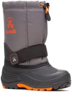 Kamik Rocket Insulated Snow Boot - Waterproof Nylon Upper for Kids Winter Boots - Removable Insulated Liner & Boys Shoes - Easy-Grab Lock Lace & Secure Mid-Foot Strap - Charcoal/Flame - 2 Little Kid