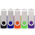 Flash Drive 16GB 5 Pack USB 2.0 Swivel Thumb Drives Bulk Memory Stick Jump Drive Pendrive Zip Drive for Data Storage,Black/Blue/Orange/Green/Purple (16G, 5Pcs Mixed Color)