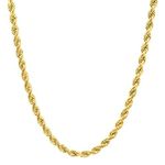 NYC Sterling Unisex Gold Plated Sterling Silver 3MM Diamond-Cut Rope Chain Necklace (20")