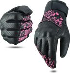JAUNTY Motorcycle Gloves for Women, Leather Touchscreen Riding Gloves with Hard Knuckle Protection, Perforated Breathable Full Finger for Motocross ATV BMX Dirt Bike Racing (Pink, Medium)