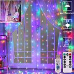 Unihoh LED Curtain Lights, Window Curtain Fairy Twinkle Lights 3mx3m 300leds USB Operated 8 Modes Icicle LED String Lights with Remote & Timer for Indoor Xmas Party Home Decoration(Multicolor)