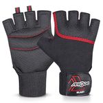 Aprodo Sports Weight Lifting Workout Gym Gloves with Wrist Support, Unisex, Free Size (Black RED)