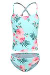 Moon Tree Girls Two Piece Bathing Suit Hawaiian Floral Tankini Swimsuits Kids Swimwear Set Floral Size 10/8-10