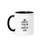 3dRose Keep Calm and Write on - Carry on Writing - Author pHD Thesis Writer Gifts Fun Funny Humor Humorous - Two Tone Black Mug, 11oz (Mug_157787_4), 11 oz, Black/White