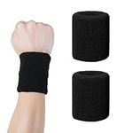 Sweat Bands Wristbands 2Pcs Black Sweatband Elastic Cotton Wrist Bands Sweat Wristbands Sweatbands for Men & Women Sport Wrist Bands for Sports Running Gym (3.15 x 3.15inch)