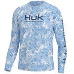 HUK Men's Standard Pursuit Crew Long Sleeve, Sun Protecting Fishing Shirt, Fin Flats-Crystal Blue, Large