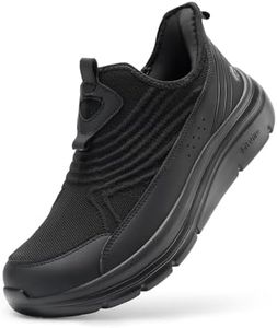 FitVille Men's Extra Wide Slip-On Walking Shoes, Hands-Free Orthopedic Sneakers with Arch Support for Plantar Fasciitis, Bunions and Hammertoes – Step Ease V1, Jet Black, 9.5 Wide