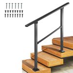 BotaBay Stair Handrail,91.4x102.6cm Handrails for Outdoor Steps Fit 0 to 3 Steps Transitional Handrail with Installation Kit Handrail for Stairs Outdoor Aluminum and Iron Stair Railing,Matte Black