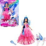 Barbie Unicorn Toy, 65th Anniversary Commemorative Doll with Blue Hair, Pink Gown and Accessories like Sapphire Wings and Pet Alicorn