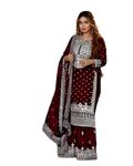 aranavi paradise Embroidery Sequence Work Top-Sharara And Dupatta Set Palazzo Style Salwar Set For Women. (IN, Alpha, XL, Free size, Maroon)