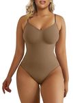 SHAPERX Bodysuit for Women Seamless Body Shaper Tummy Control Shapewear Thong Adjustable Strap, UK-SZ5215-Brown-S/M