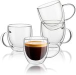 Sweese 5oz Double Wall Glass Espresso Cups Set of 4, Insulated Glass Coffee Cups with Handle Perfect for Cappuccino, Latte, Tea, Clear Glass Espresso Shot Cups Suitable for Espresso Machine