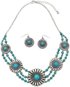 Rosemarie & Jubalee Women's Cowgirl Chic Natural Howlite Stone Center Concho Western Jewelry Gift Set, 18", Stone, Dyed Howlite