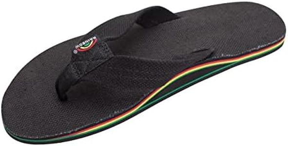 Rainbow Sandals Hemp Rasta - Single Layer Black Hemp with Rastafarian Colored Mid Sole Mens, Black, 9.5-10.5