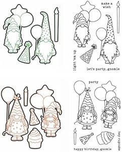 Briartw 2 Set Balloon Gnome Little Dwarves Party Cupcake Birthday Wish Cutting Die and Matched Stamp Set DIY Scrapbooking Stencils Embossing Craft Seal Stamping Album Cardmaking Art Template
