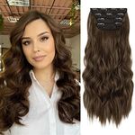 20 Inches Dark Brown Hair Extensions clip in, 4Pcs Synthetic Clip in Hair Extension, Curly Hair Extensions Clip in, Natural Thick Hair Extensions Wavy Hair Pieces for Women (Dark Brown, 4Pcs)