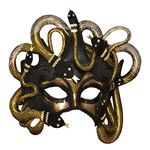 Gold & Black Medusa Mask With Ribbon Tie (1 Pc.) - Captivating Accessory for Masquerade Events, Exotic Themed Parties, Halloween, Cosplay, & More Halloween Halloween