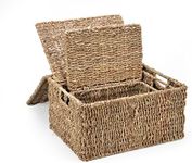 Trademark Innovations Set of 3 Rectangular Seagrass Baskets with Lids, Small