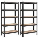 SONGMICS GLR030B22 Set of 2 Shelving Units with 5 Shelves, Steel Shelves, Quick Assembly for Garage, Warehouse, Utility Room, Load Capacity 650 kg, 30 x 75 x 150 cm, Black