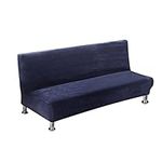 PETCUTE Armless sofa cover stretch futon cover armless folding sofa bed cover velvet Dark blue