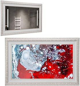 Soulaca 22 inches Smart Mirror Bathroom Waterproof LED TV with Ivory White Frame webOS Alexa Built-in AI Waterproof for Bathroom Television for Fireplace Decoration Kitchen Smart Gallery
