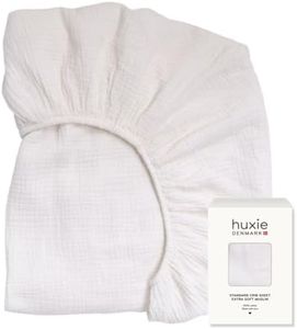 Huxie Super Soft Muslin Fitted Baby Crib Sheets for Boys and Girls – Standard Size for 28'' x 52'' Crib Mattress - Made with 100% Organic Cotton for Ultimate Comfort (Soft White)