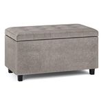 SIMPLIHOME Cosmopolitan 34 inch Wide Rectangle Lift Top Storage Ottoman in Upholstered Distressed Grey Taupe Tufted Faux Leather for The Living Room, Bedroom and Kids Room