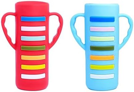 THE LITTLE LOOKERS Baby Bottle Cover with Handle/Silicone Warmer Cover for Baby/Newborn/Infants/Toddlers - Red & Blue (240ml)