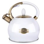 SUSTEAS Stove Top Whistling Tea Kettle - Food Grade Stainless Steel Teakettle Teapot with Cool Touch Ergonomic Handle, With 1 Silicone Pinch Mitt Included, 2.64 Quart(WHITE)