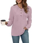 AUSELILY Womens Drawstring Henley Hoodie Textured Long Sleeve Button Pullover Pink XL