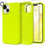 GONEZ Magnetic for iPhone 14 Case, Compatible with Magsafe, with Screen Protector + Camera Protector, Anti-Scratch Microfiber Lining, Liquid Silicone Shockproof Protective Phone Case, Neon Lemon