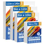 FIXSMITH Painting Canvas Panels Multi Pack- 5x7,8x10,9x12,11x14 (8 of Each),Set of 32,100% Cotton,Primed White Canvases,for Acrylic,Oil,Other Wet or Dry Art Media,Art Gift for Kids,Adults,Beginners.