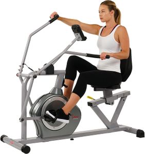 Sunny Health & Fitness Magnetic Recumbent Exercise Bike – 160kg Capacity, Arm Exercisers, Pulse Monitor