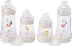 MAM Bottles Baby's First Bottle Set, Newborn Baby Bottles Set with 2 Fast Flow Teats, Anti-Colic Bottles for Newborn Babies, Set of 4 Bottles