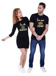 COUPLESTUFF.IN Couple Men's & Women's 3/4 Sleeve Cotton Printed Dress & T Shirt I Am Her King His Queen - (Pack of 2)