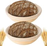 Banneton Bread Proofing Basket Set of 2PCS 25cm / 10 inch Round Handmade Rattan Sourdough Proofing Basket Proofing Bowls with Liners