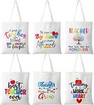 Kigeli 6 Pcs Teacher Canvas Tote Bags Bulk Teacher Appreciation Gifts in Bulk for Graduation Teachers Week Retirement(White), White, Large