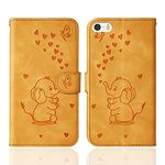 Tiyoo Phone case for iphone 5/5s/5se Embossed Love Heart Elephant Butterfly Pattern Folding Stand PU Leather Wallet Flip Cover Protective Case with Card Slots, Magnetic Closure (Brown)