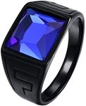 Oakky Men's Stainless Steel Black Plated Square Blue Gemstone Ring Brushed Finish Size 12