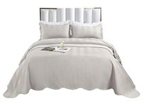 Silver King 3 Piece Quilted Bedspread Plain Embossed Comforter Bedding Set with 2 Pillowcase (Silver, King)