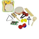 A-Star 14pcs Handheld Musical Instrument Percussion Gift Set with Storage Carry Bag, inc Tambourine & Bells, Fun Mini Band for Beginners